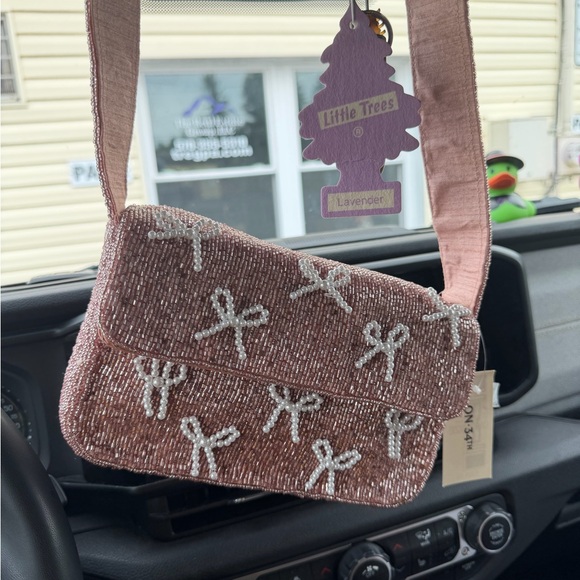 Beaded Bow-Accent Shoulder Bag in Dusty Rose - Picture 6 of 6